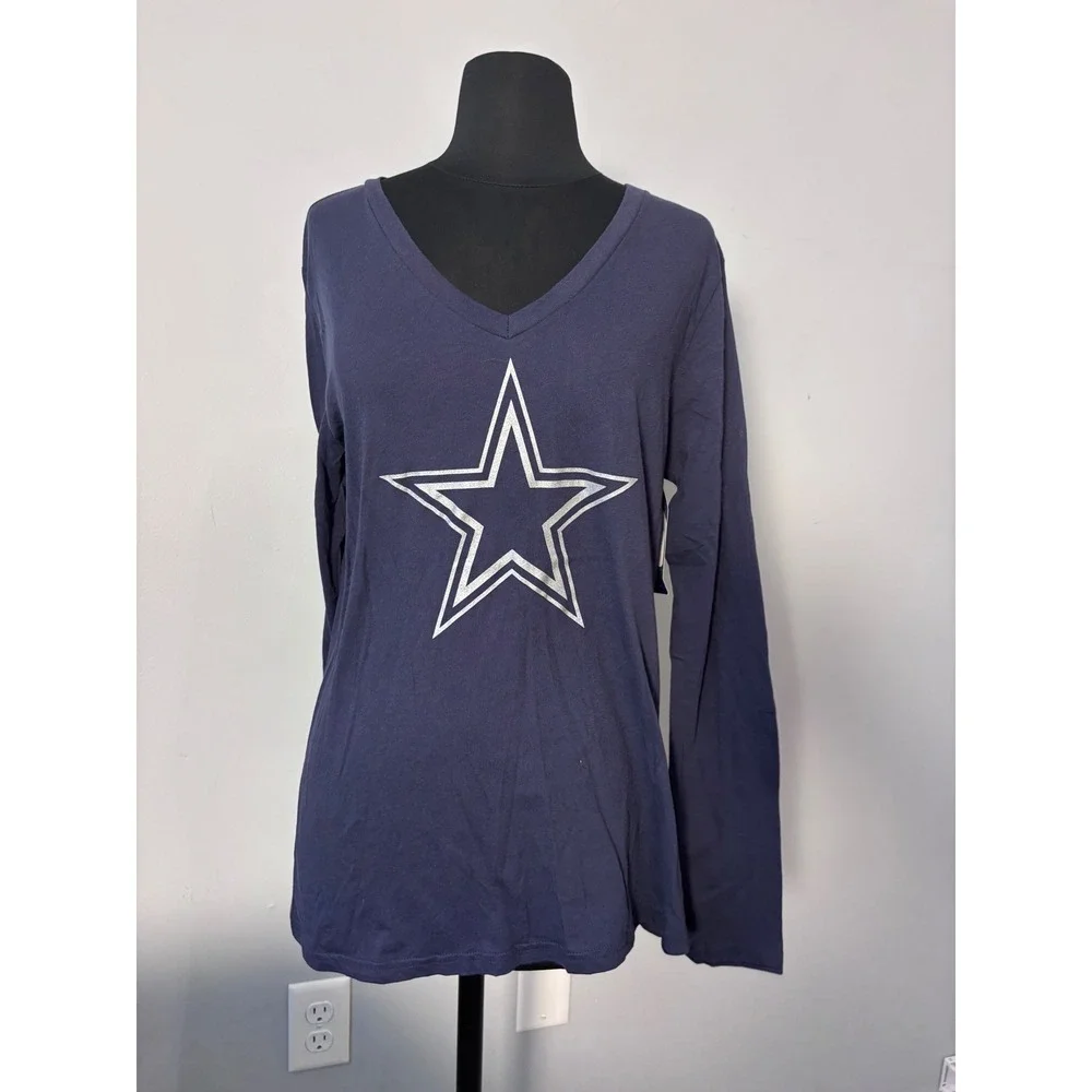 Dallas Cowboys Women's Long‎ Sleeve V-Neck T-Shirt Size L Stand Up Shout NWT